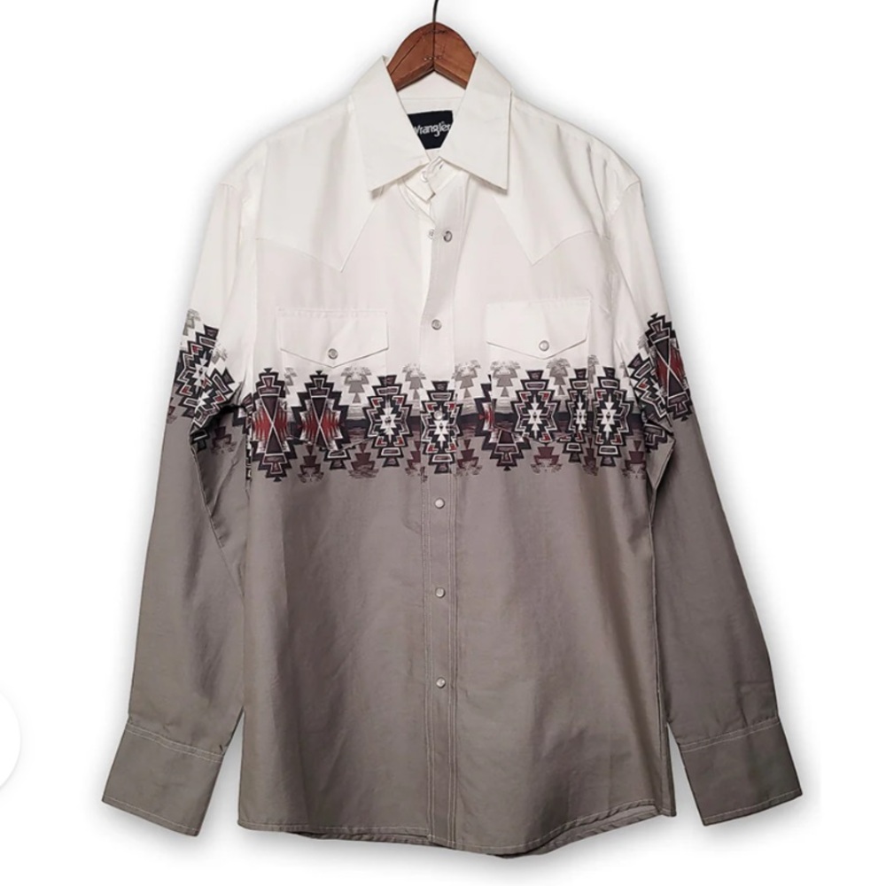 Checotah White Aztec Printed Snap Down Long Sleeve Shirt XXL Wrangler - Picture 5 of 10